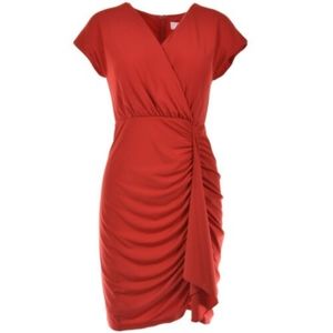 NWT Belle Badgley Mischka Wrap Draped V-Neck Cocktail Dress Red / 8